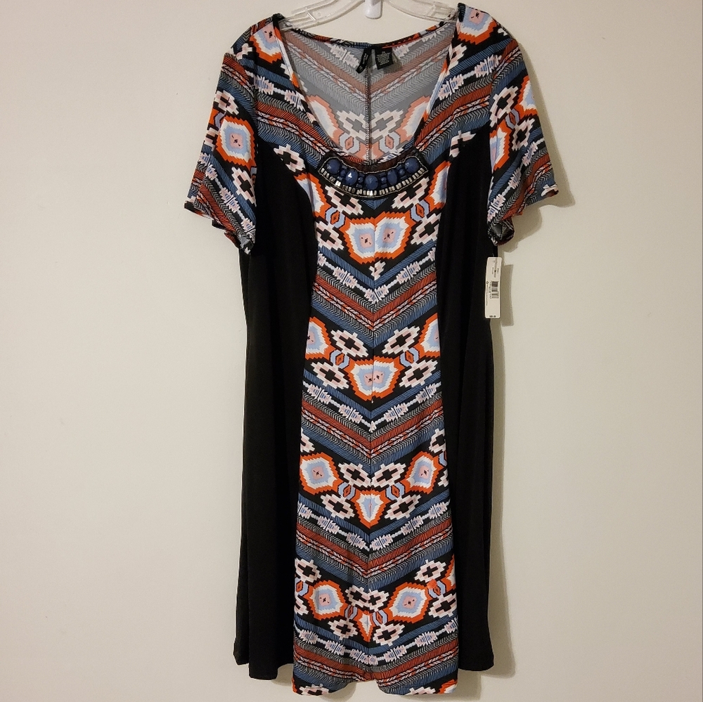 New Directions Woman Spice Utah Short Sleeve Shift Dress Beaded Roundneck Sz 1X